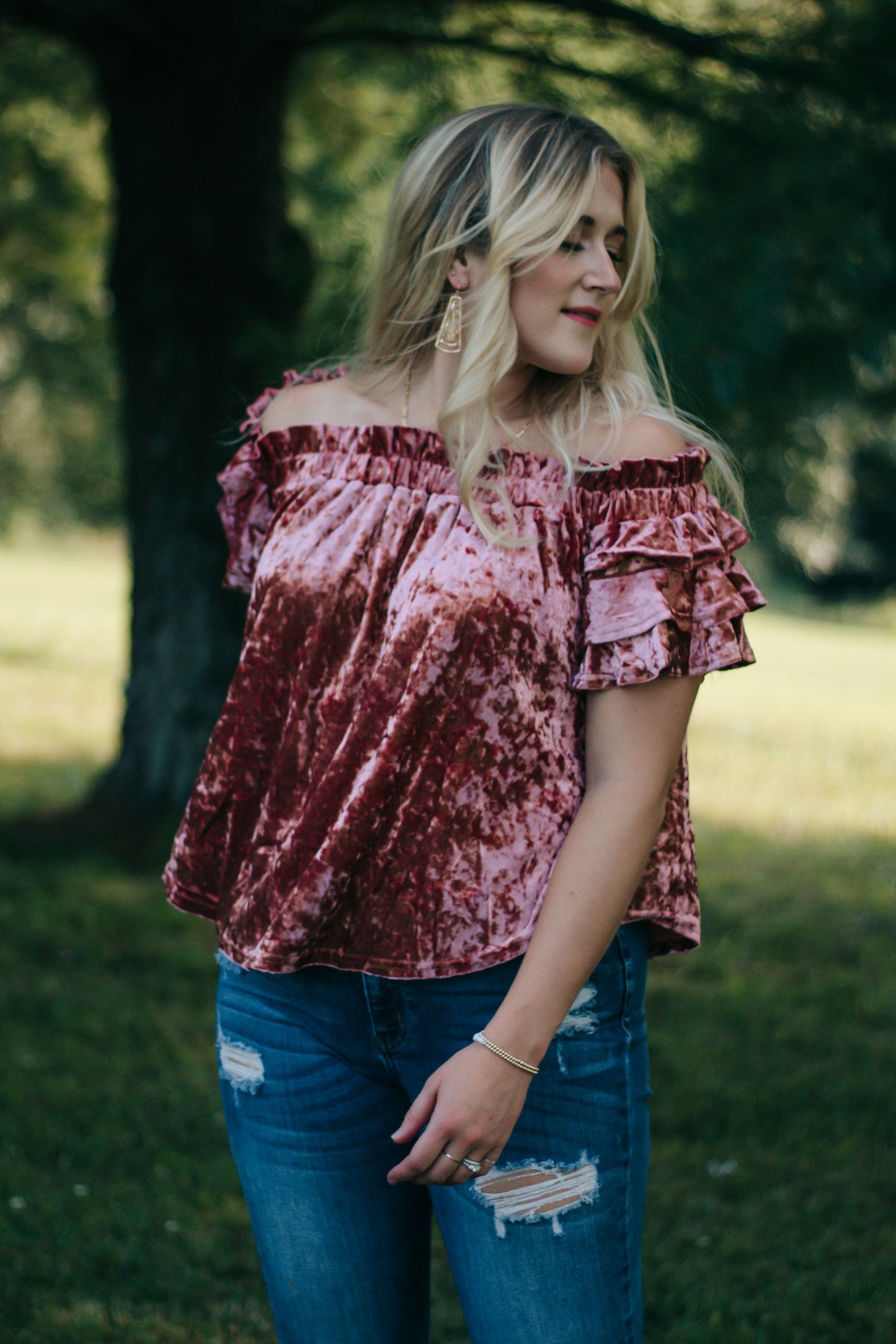 Madeleine - Crushed Velvet Off-Shoulder Top