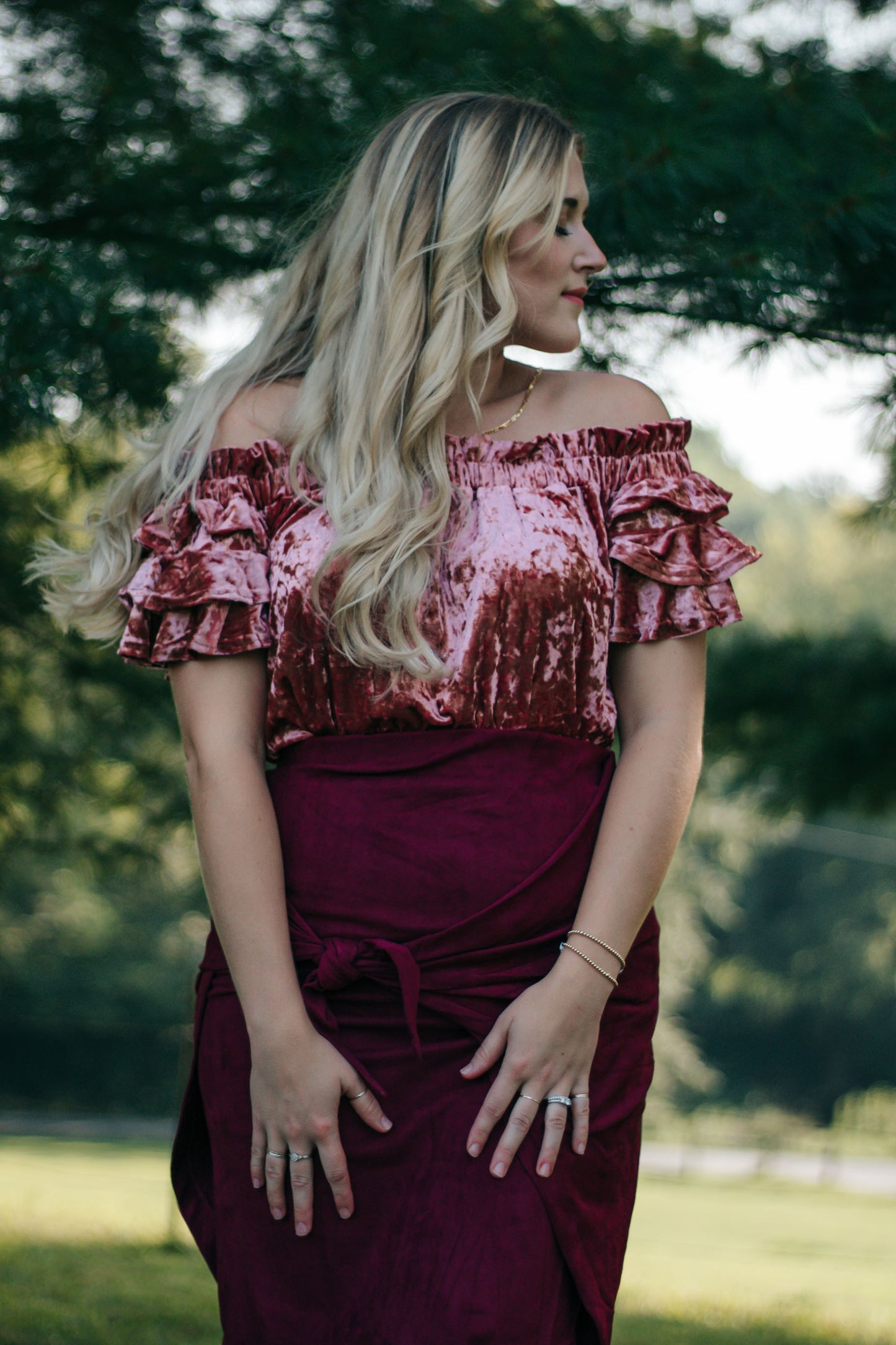 Madeleine - Crushed Velvet Off-Shoulder Top