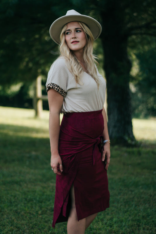 Teagan - Maroon Velvet Wrap Skirt