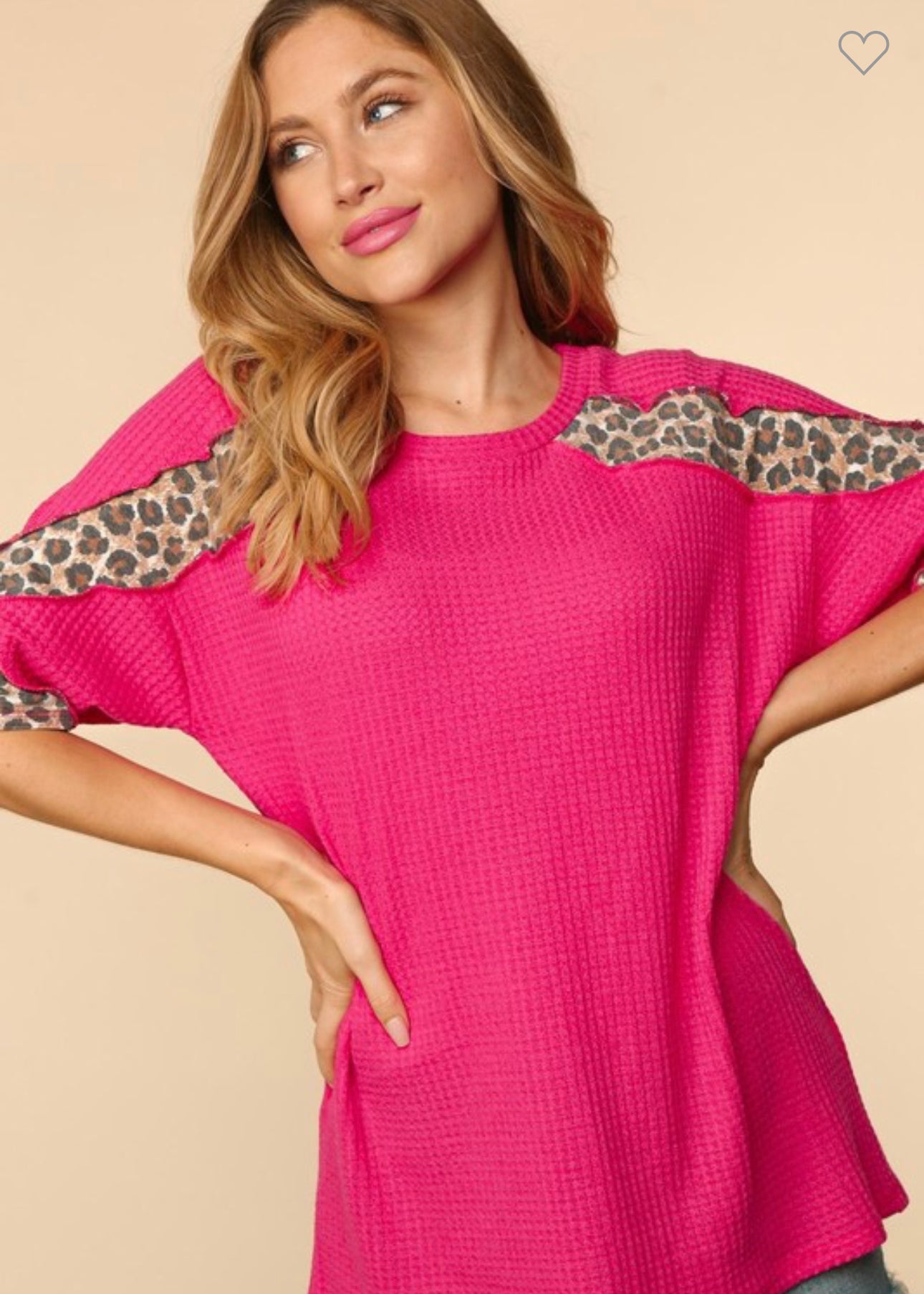 Nina - Hot Pink and Leopard Waffle Knit Top