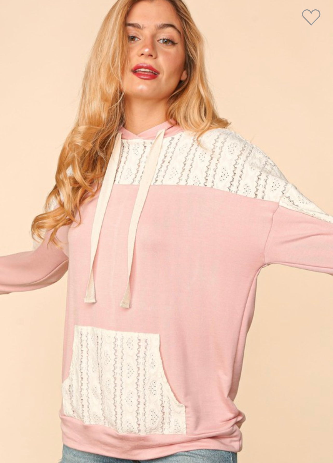 Ashlyn - Blush/Cream Long Sleeve Top with Hood