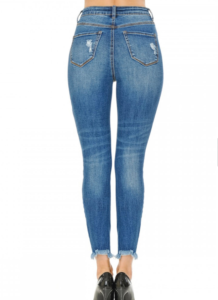 Wax Jean - Skinny Jeans with Distressed Ankle Medium Wash