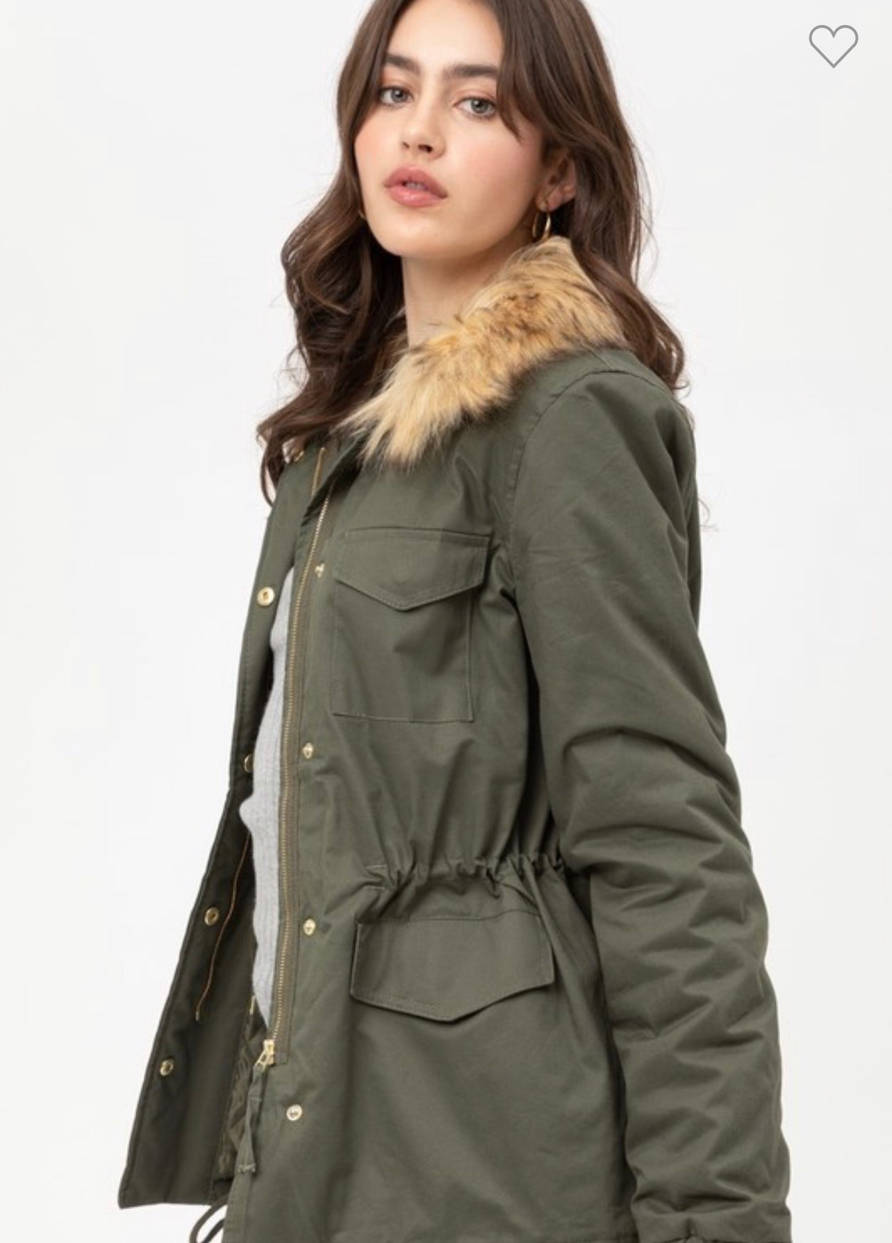 Avery - Olive Faux Fur Collar Utility Jacket