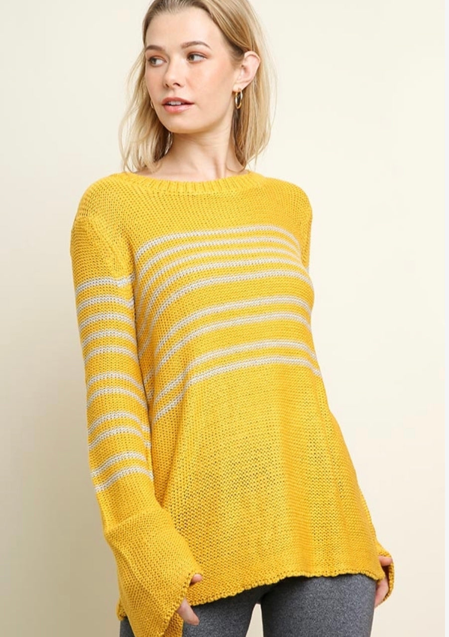 Bonnie - Yellow Bell Sleeve Knit Sweater