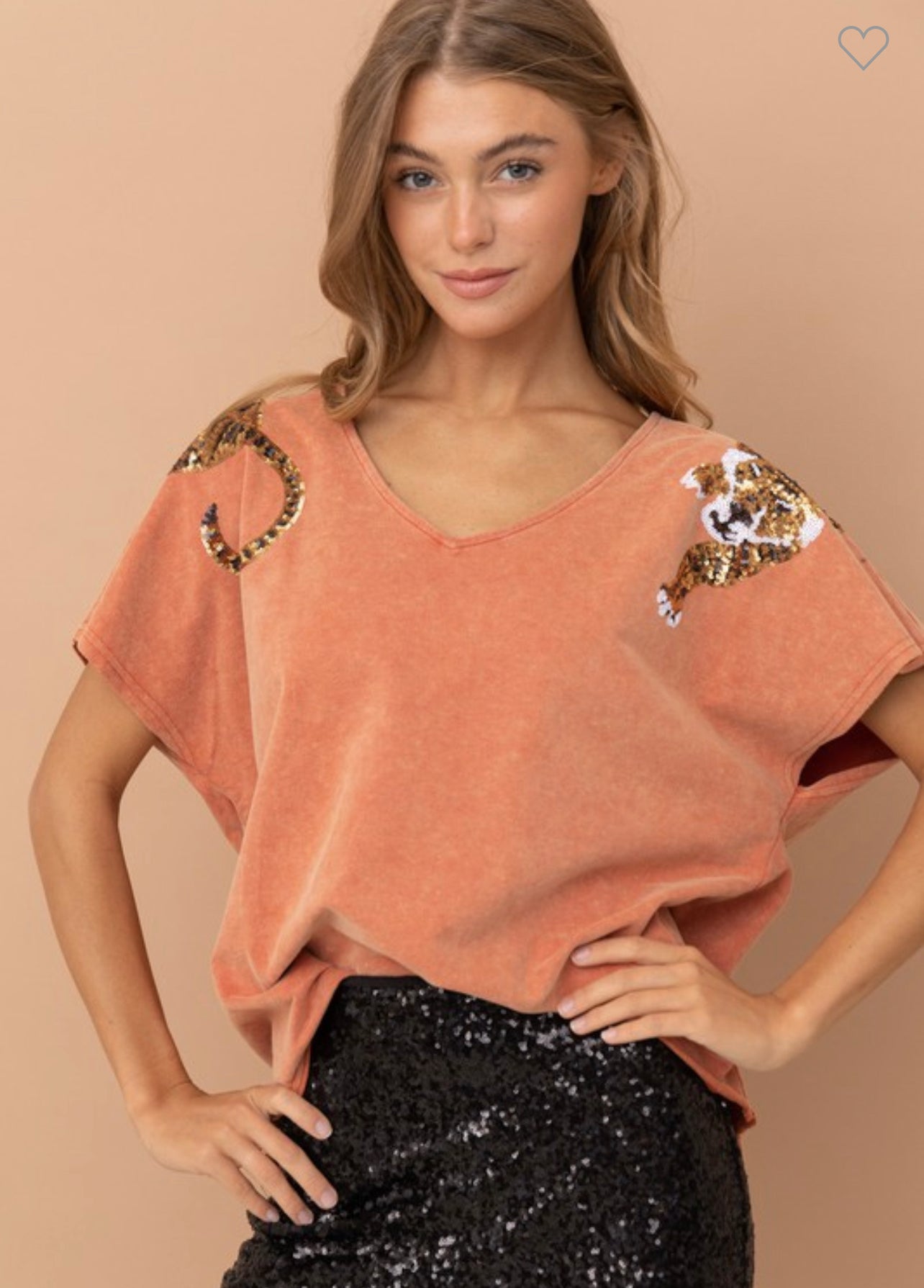 Catherine - Rust Tiger Sequin Patch Style Top