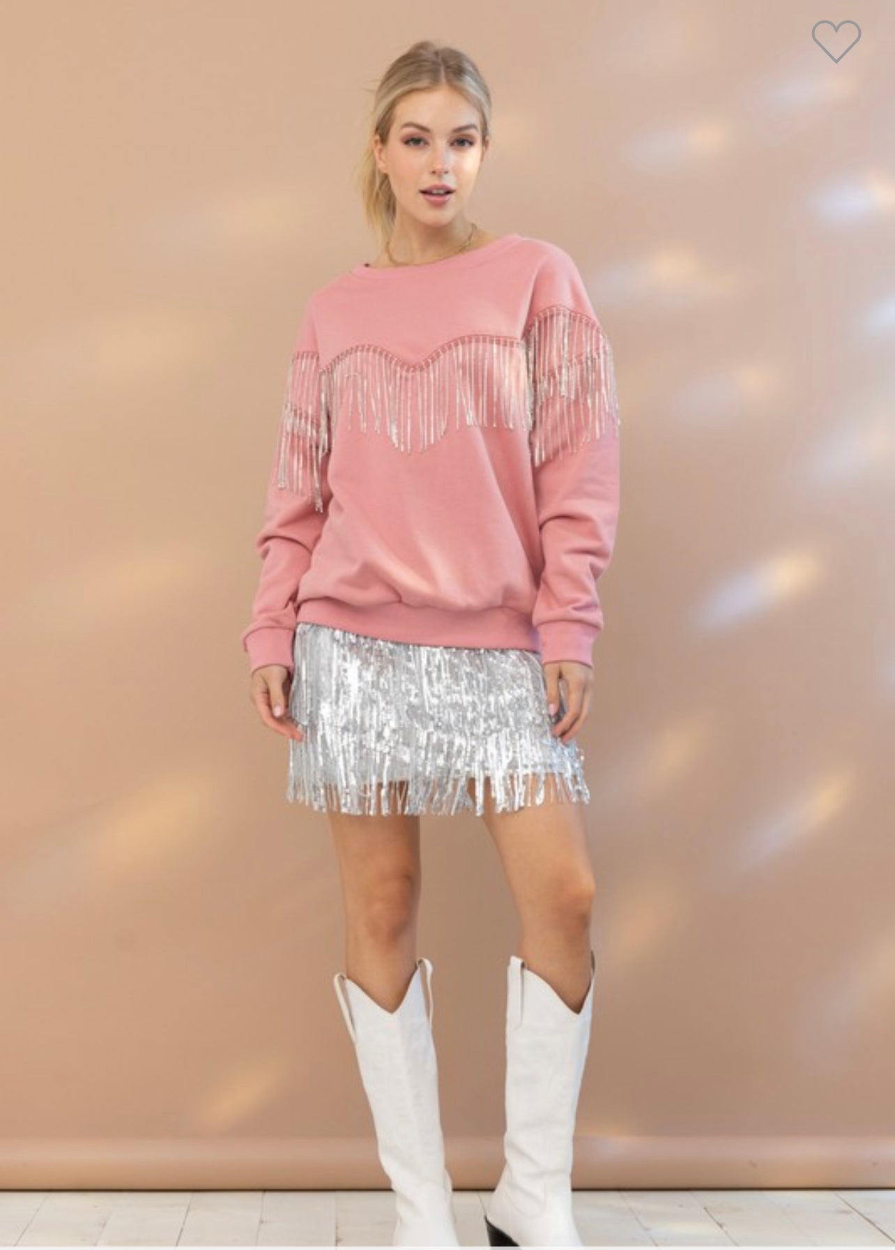 Penelope - Pink Rhinestone Fringe Crewneck Sweater