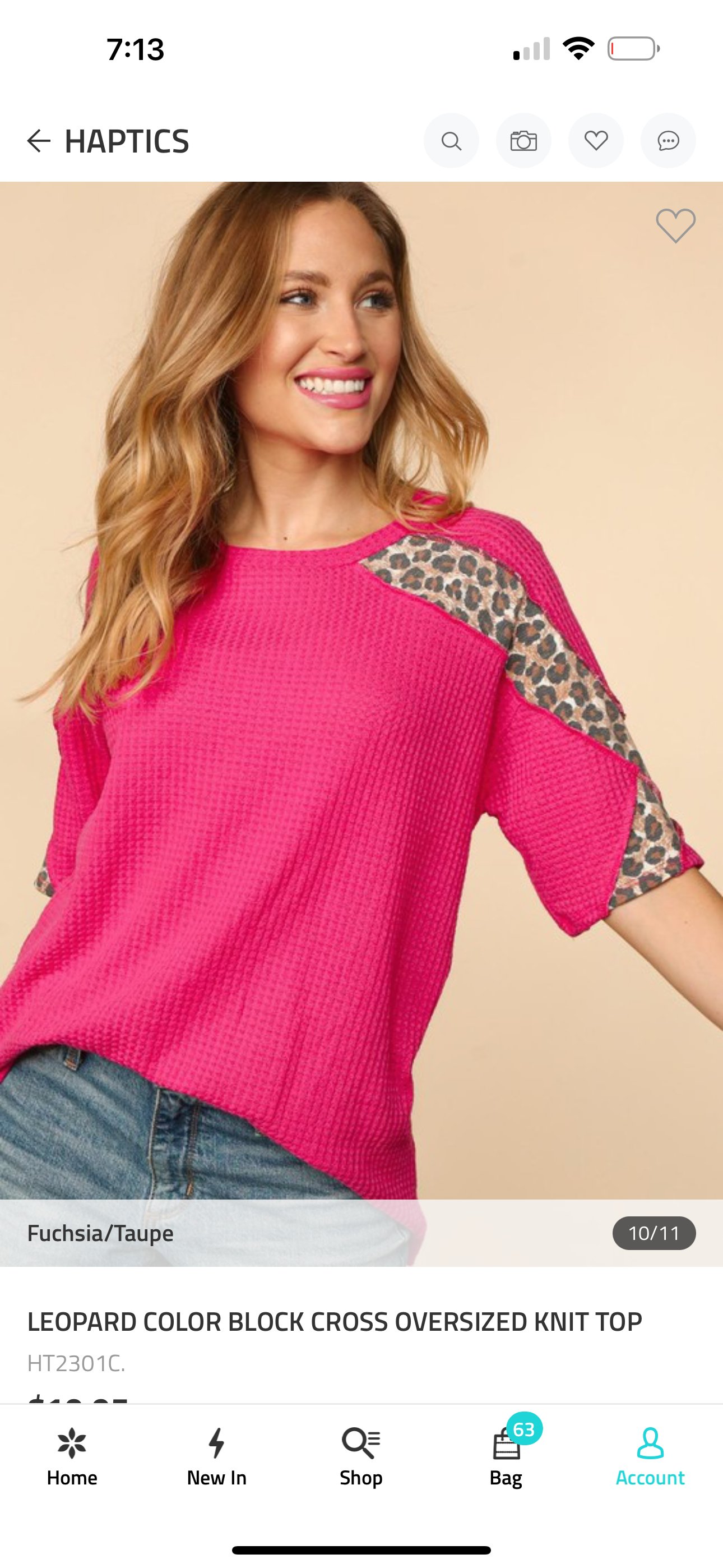 Nina - Hot Pink and Leopard Waffle Knit Top