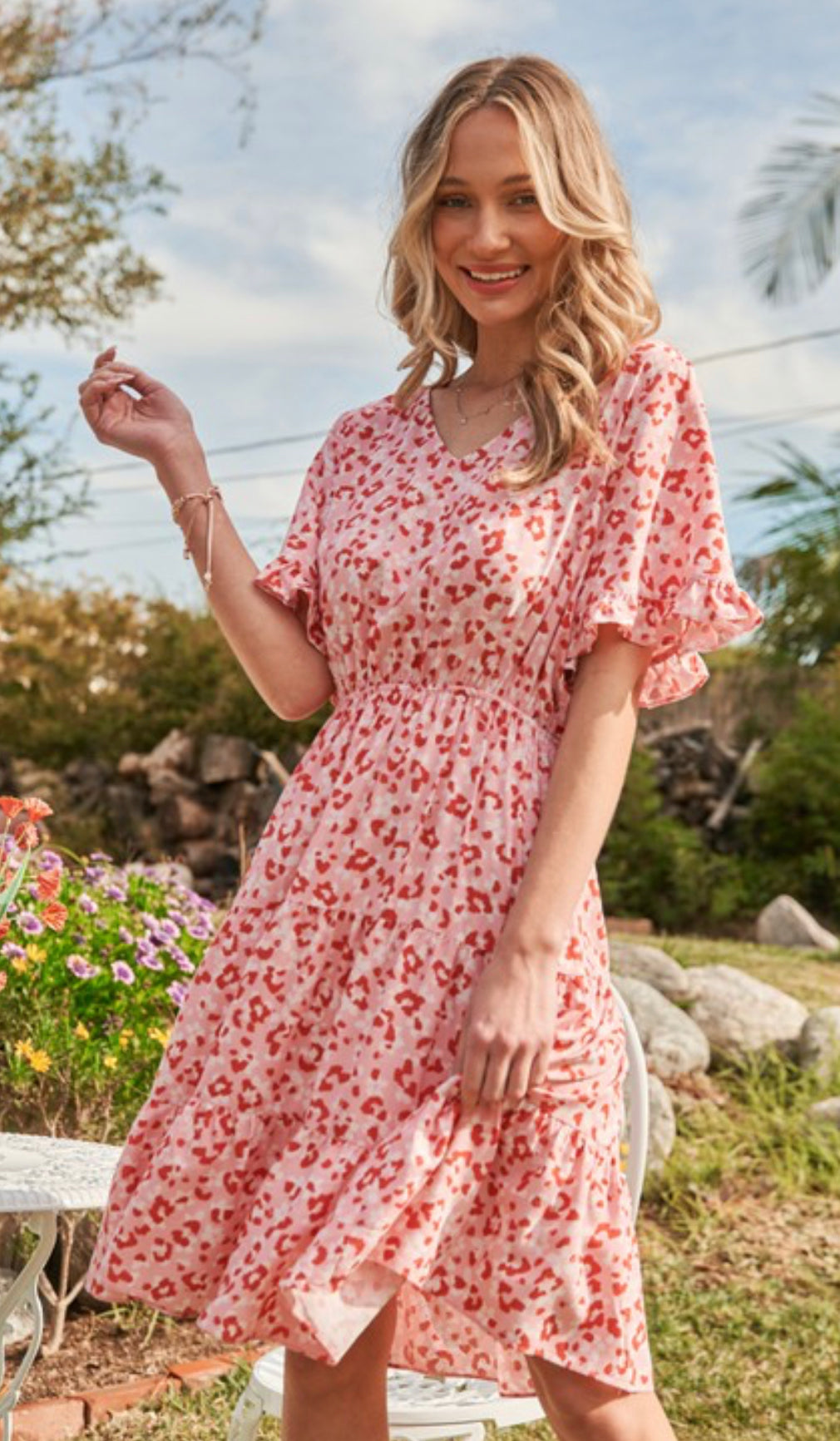 Phoebe - Pink Leopard Tiered Midi Dress