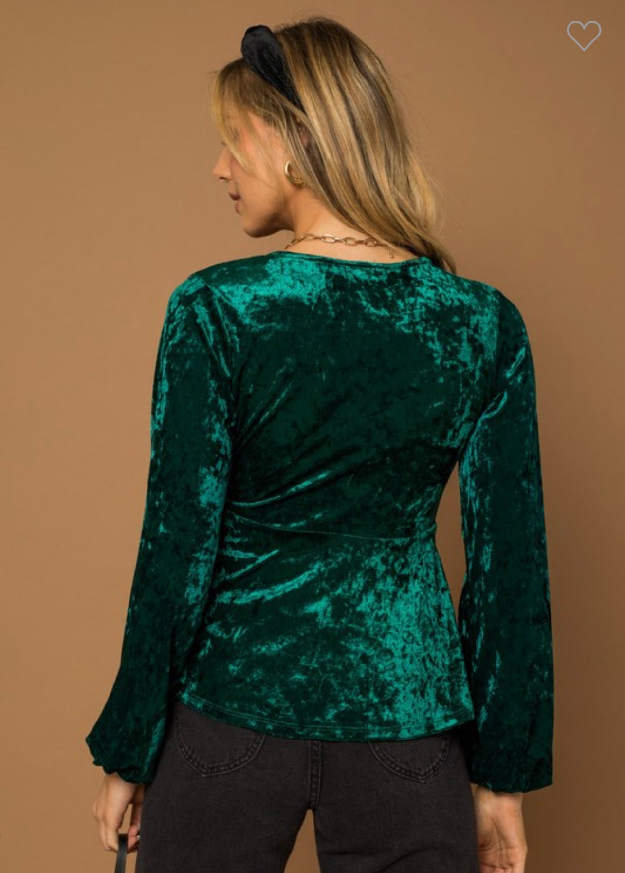 Natalie - Emerald Velvet Wrap Long Sleeve Top