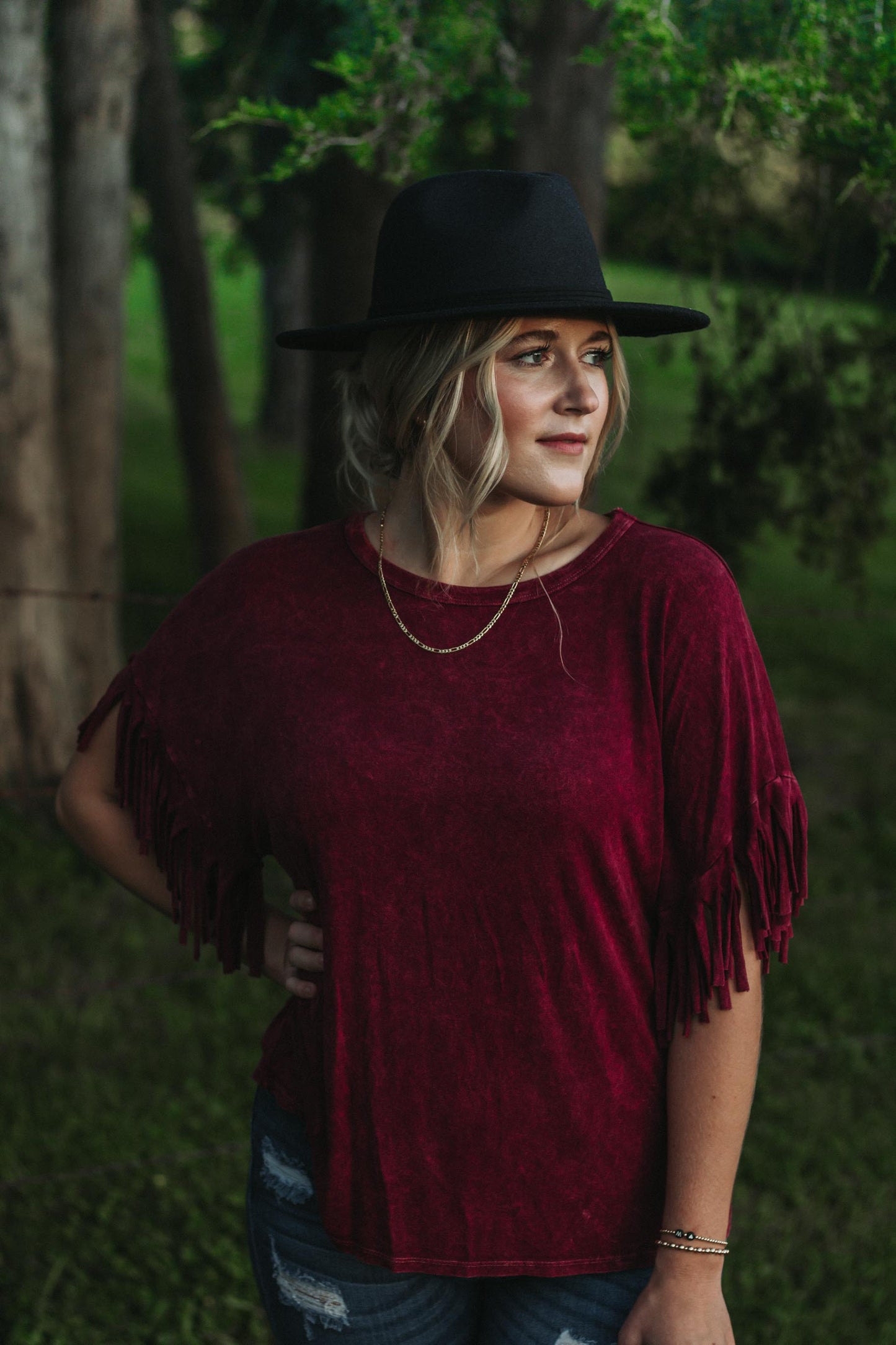 Cassidy - Wineberry Mineral Dye Fringe Top