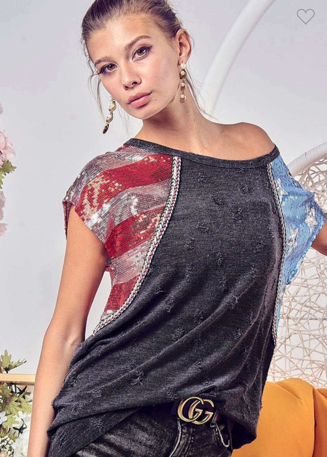 Libby - Charcoal Distressed Sequin Patriotic Too