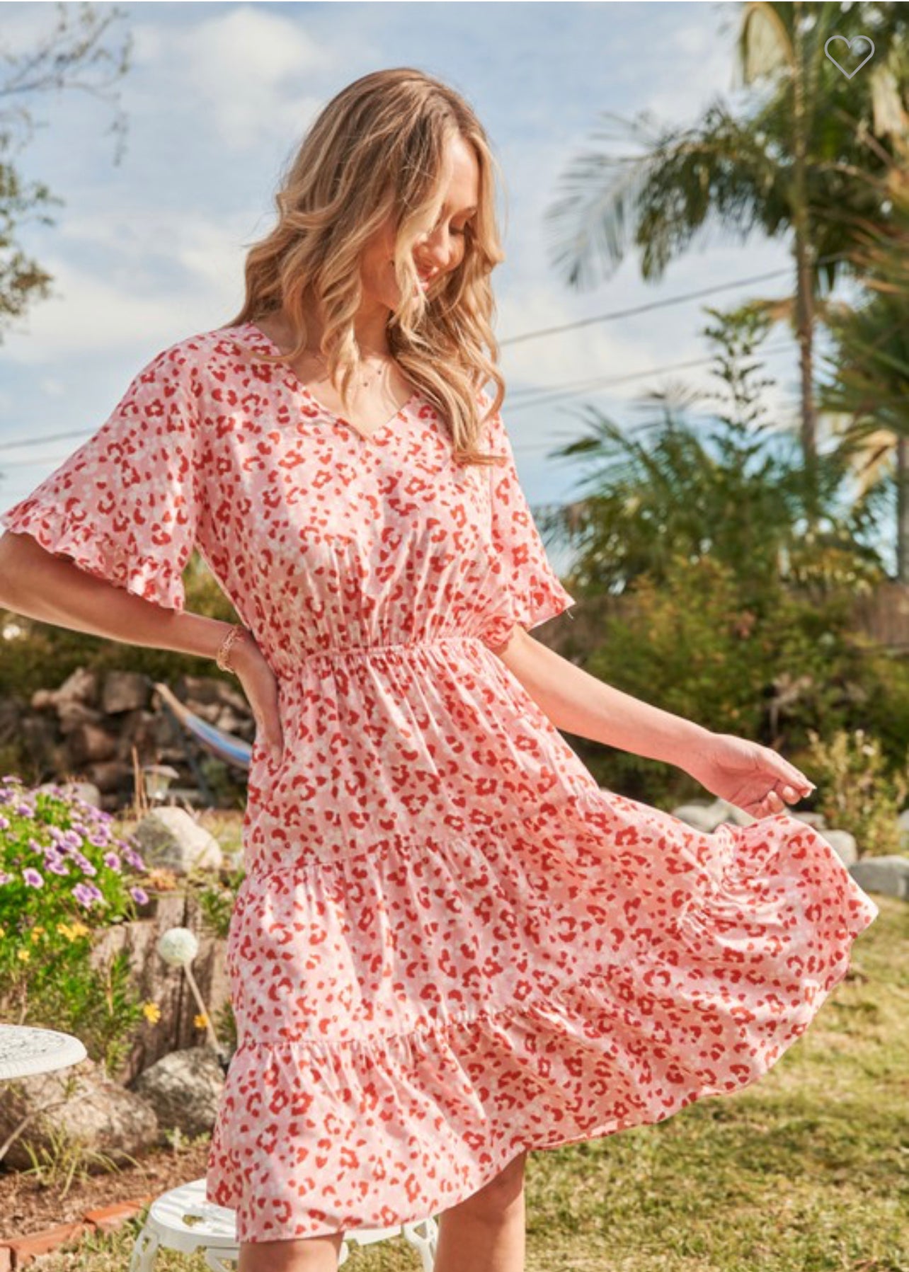 Phoebe - Pink Leopard Tiered Midi Dress