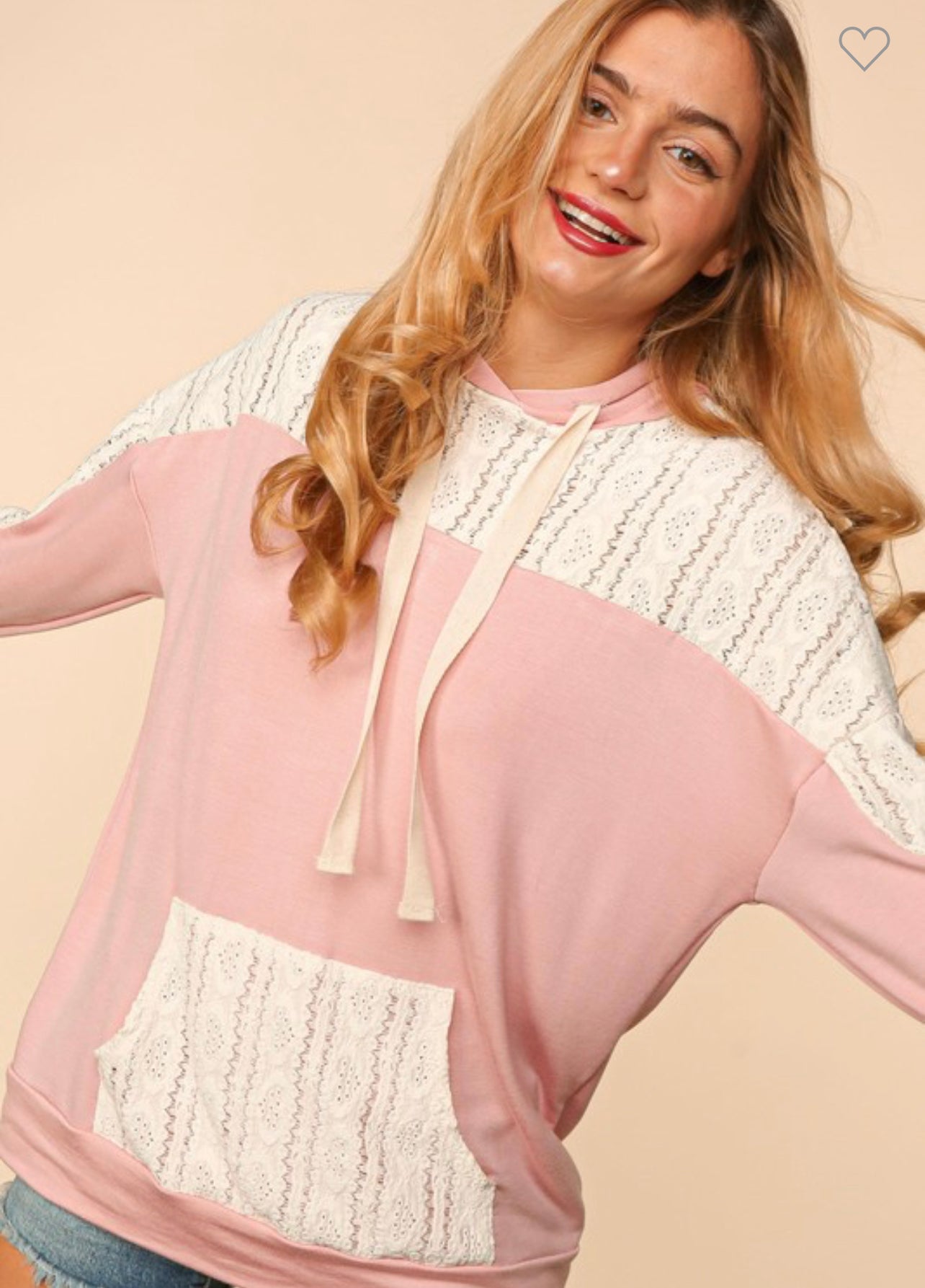 Ashlyn - Blush/Cream Long Sleeve Top with Hood