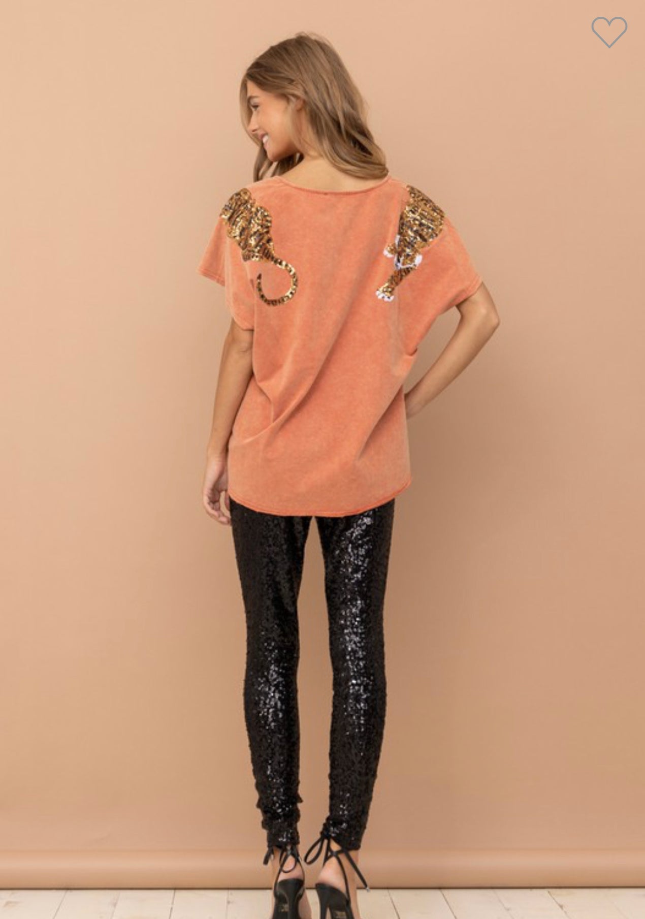 Catherine - Rust Tiger Sequin Patch Style Top