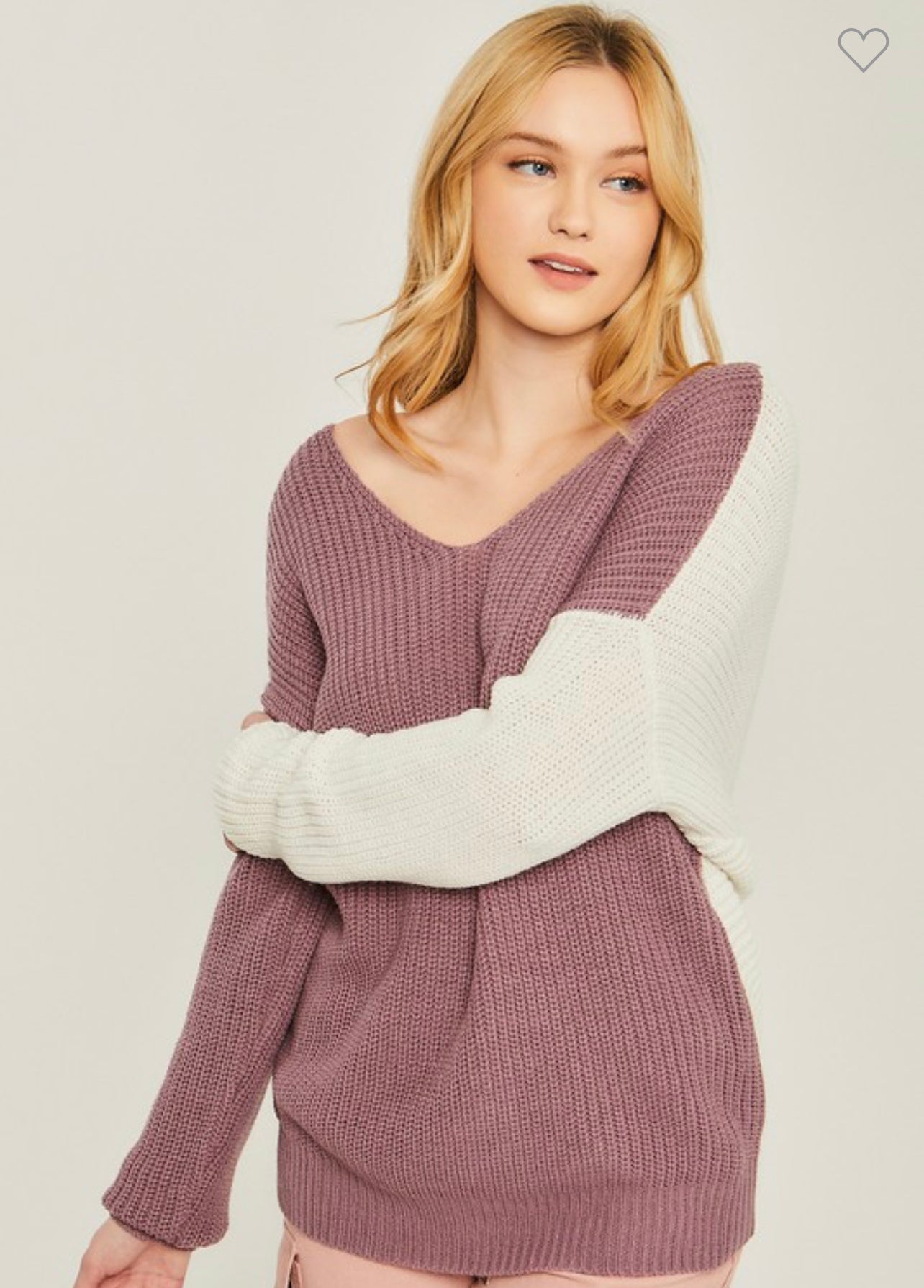 Molly - Lavender Color Block Twist Back Sweater