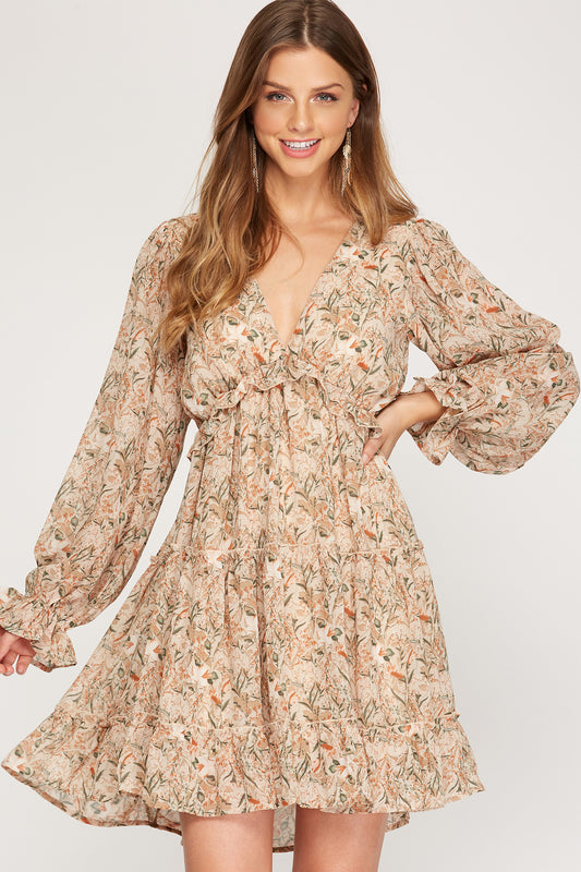 Bethany - Floral Long Sleeve Open Back Dress