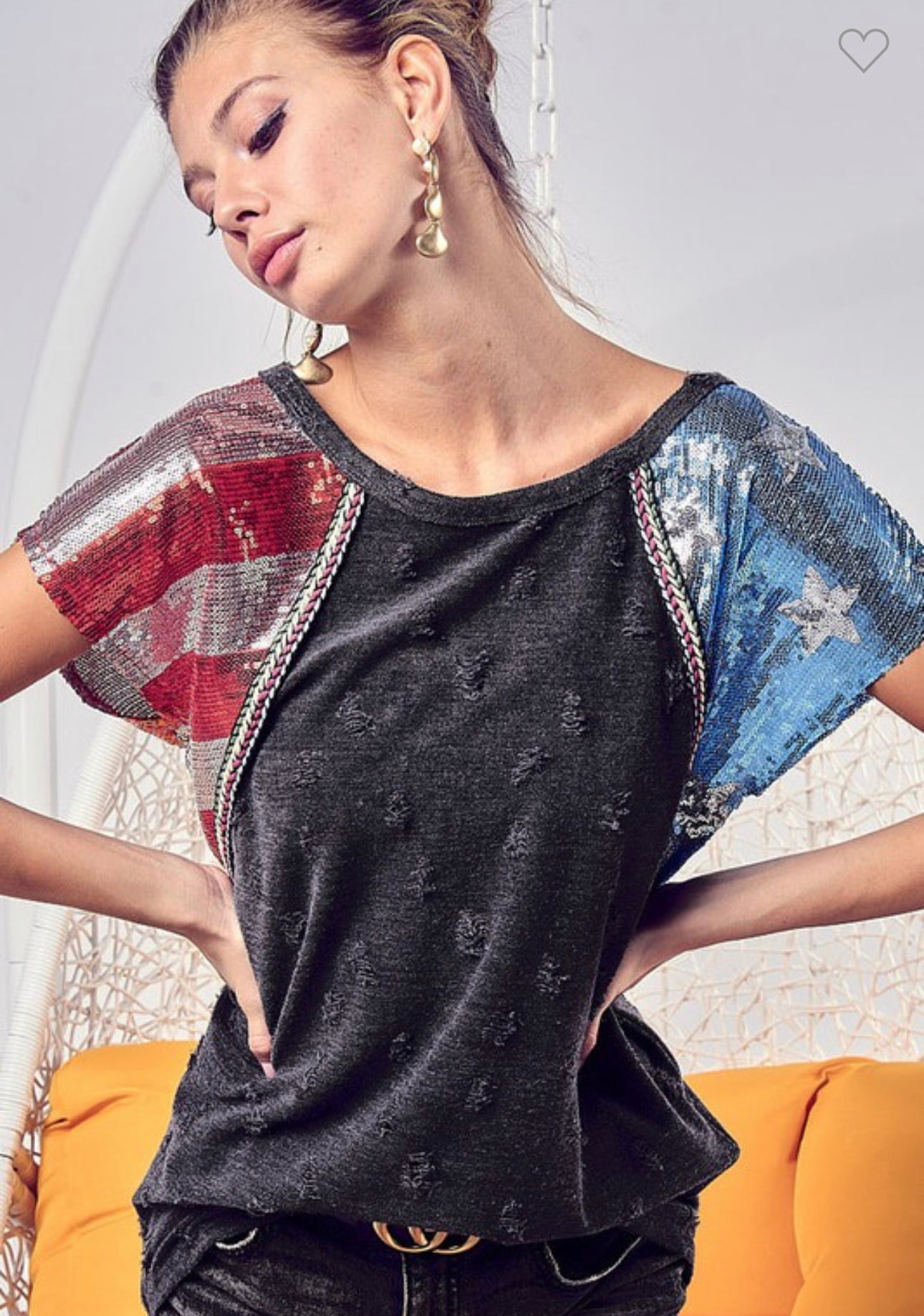 Libby - Charcoal Distressed Sequin Patriotic Too