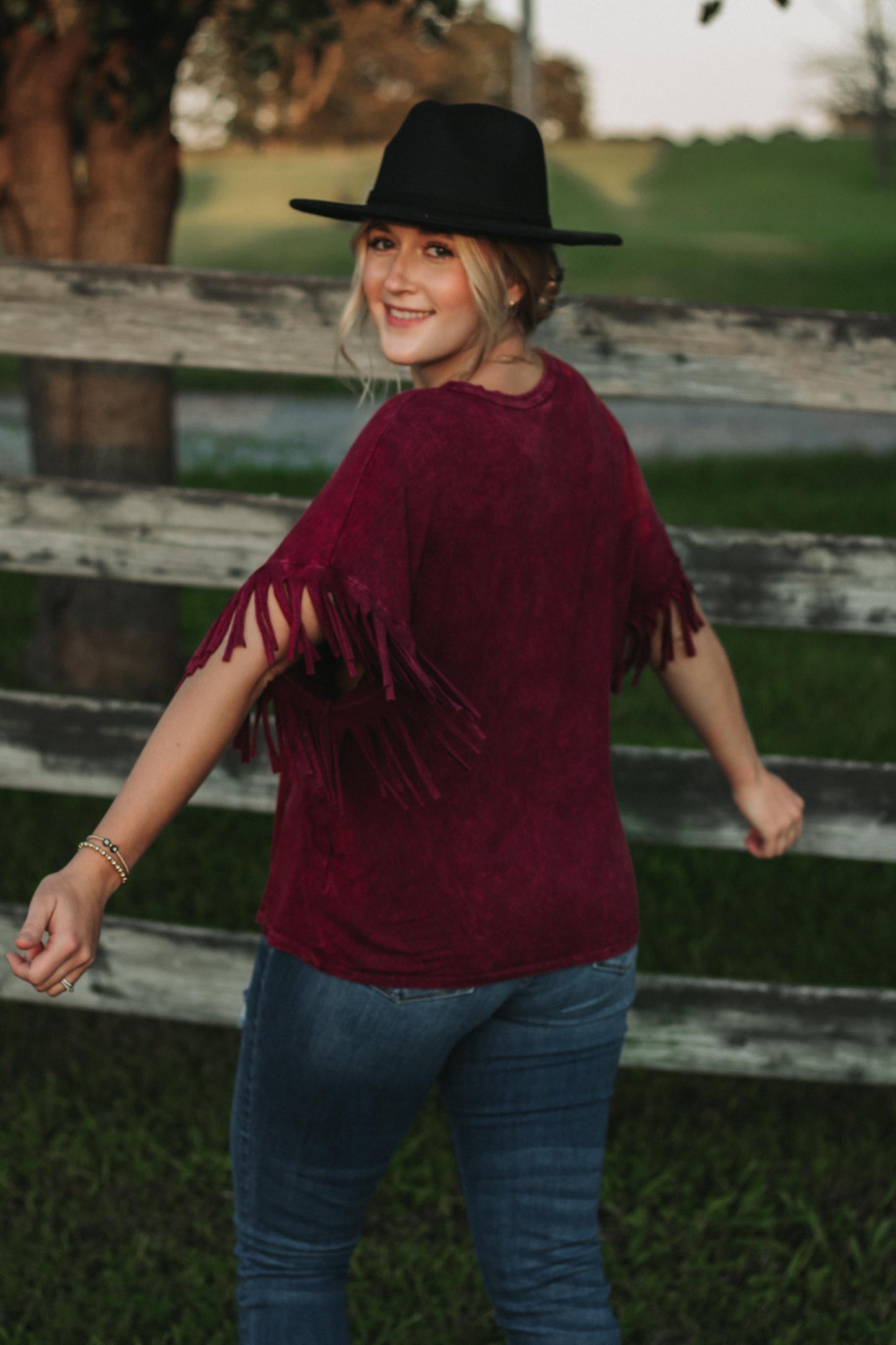 Cassidy - Wineberry Mineral Dye Fringe Top