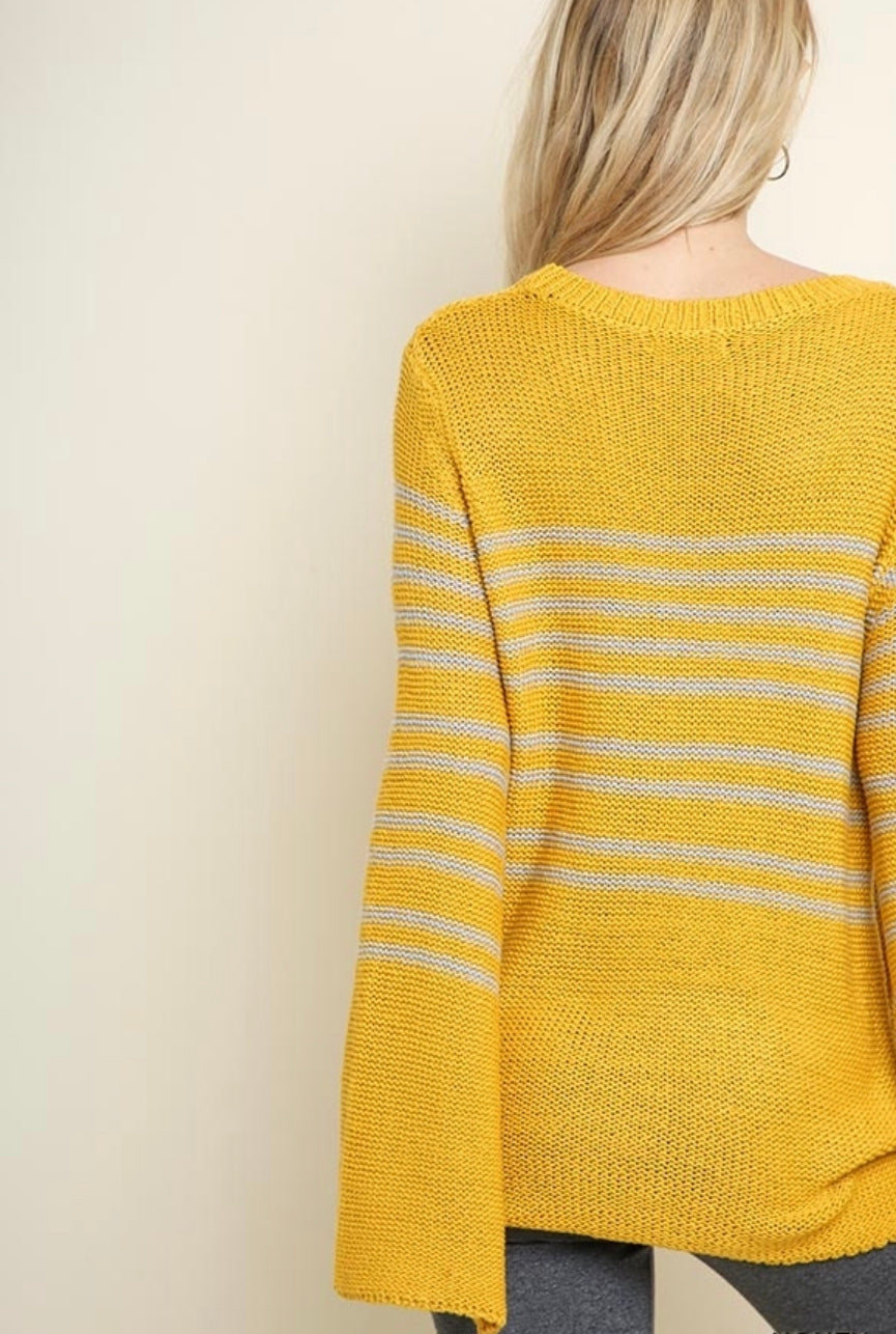 Bonnie - Yellow Bell Sleeve Knit Sweater