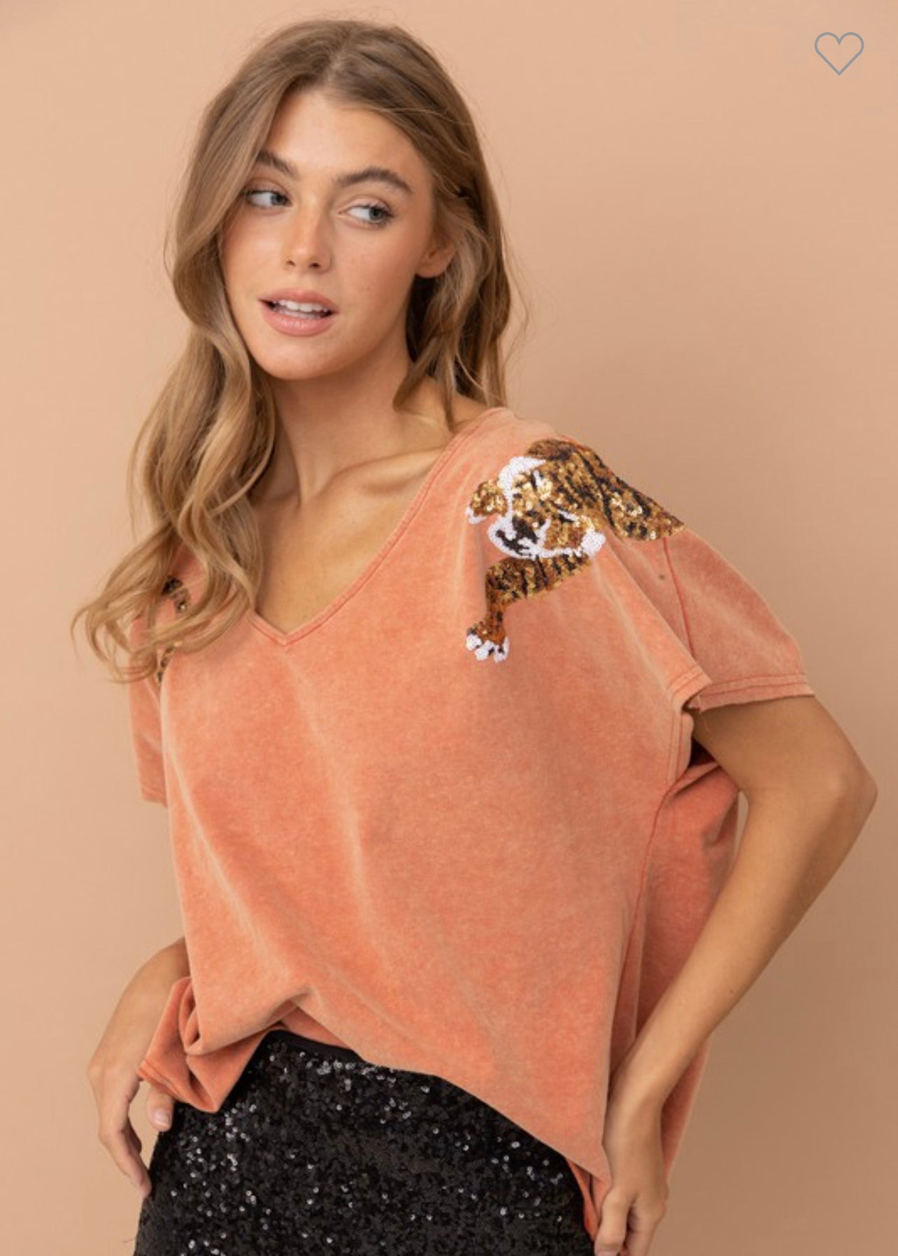 Catherine - Rust Tiger Sequin Patch Style Top