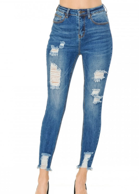 Wax Jean - Skinny Jeans with Distressed Ankle Medium Wash