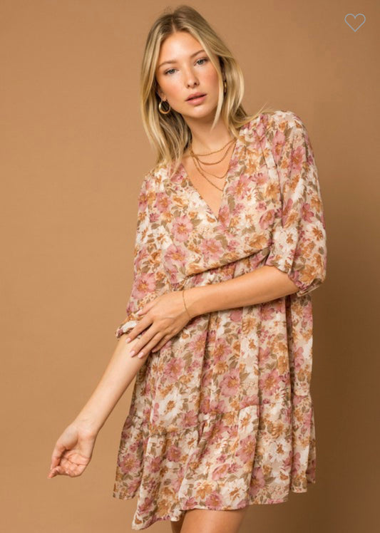 Alison - Floral 1/2 Sleeve Oversized Babydoll Midi Dress