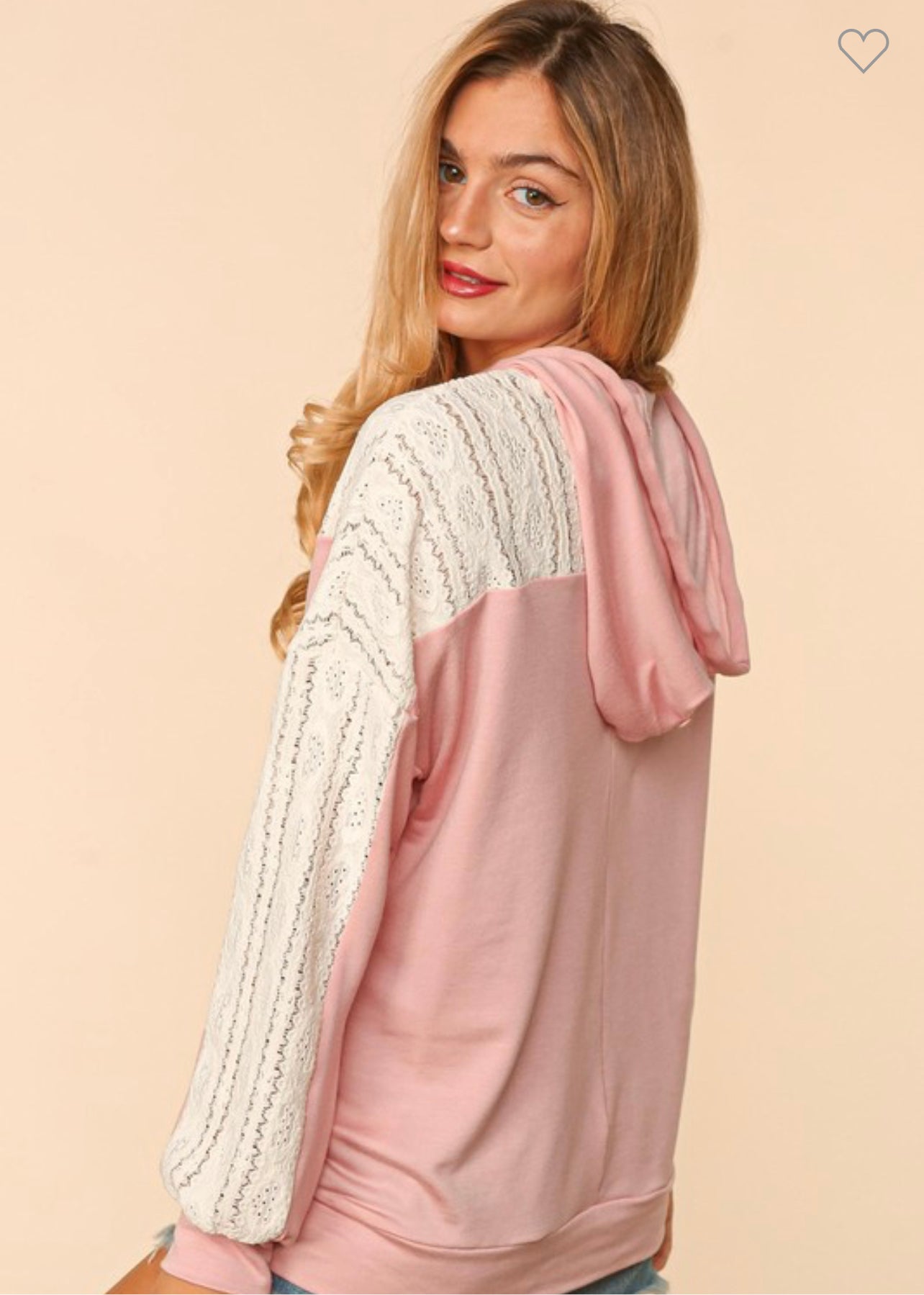 Ashlyn - Blush/Cream Long Sleeve Top with Hood