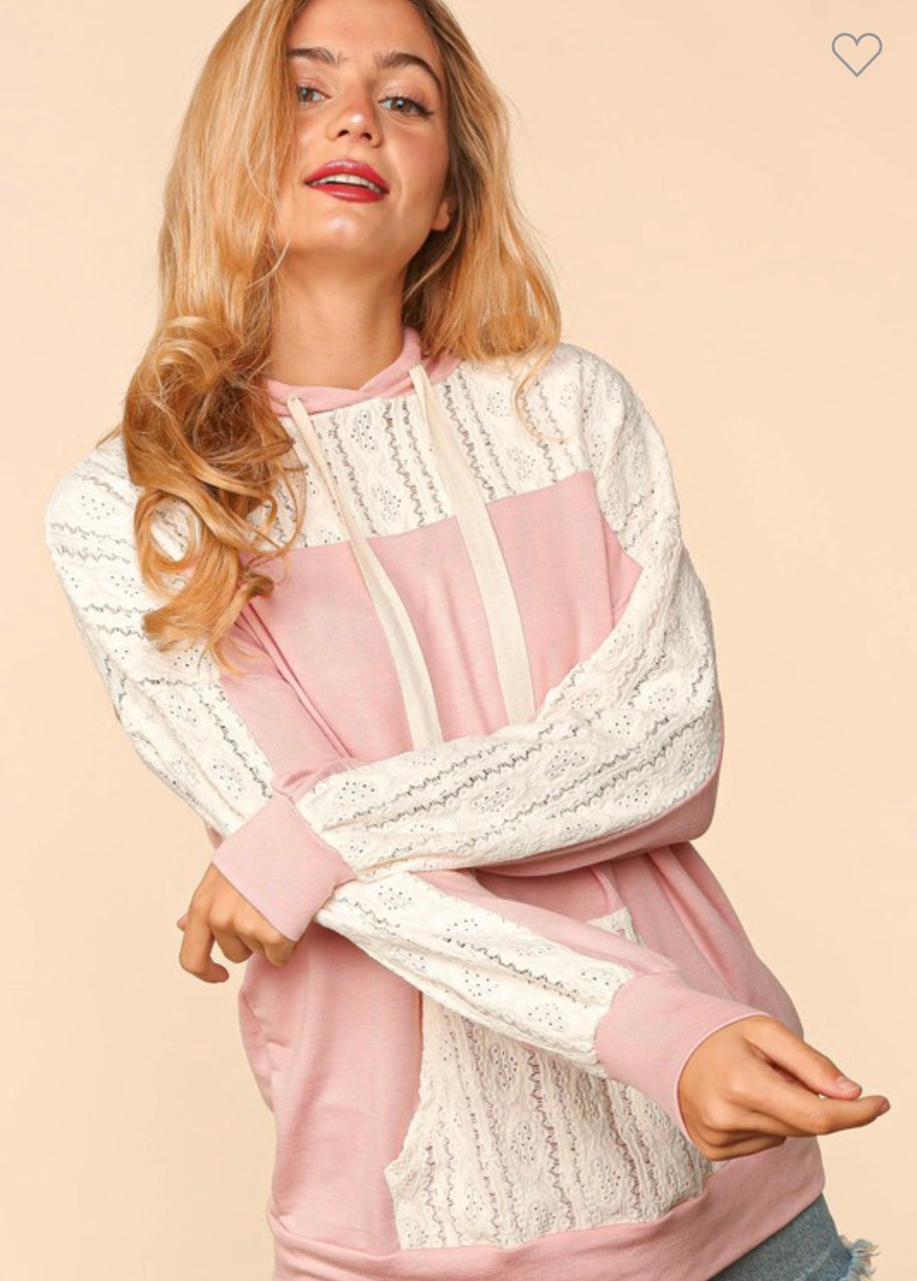 Ashlyn - Blush/Cream Long Sleeve Top with Hood