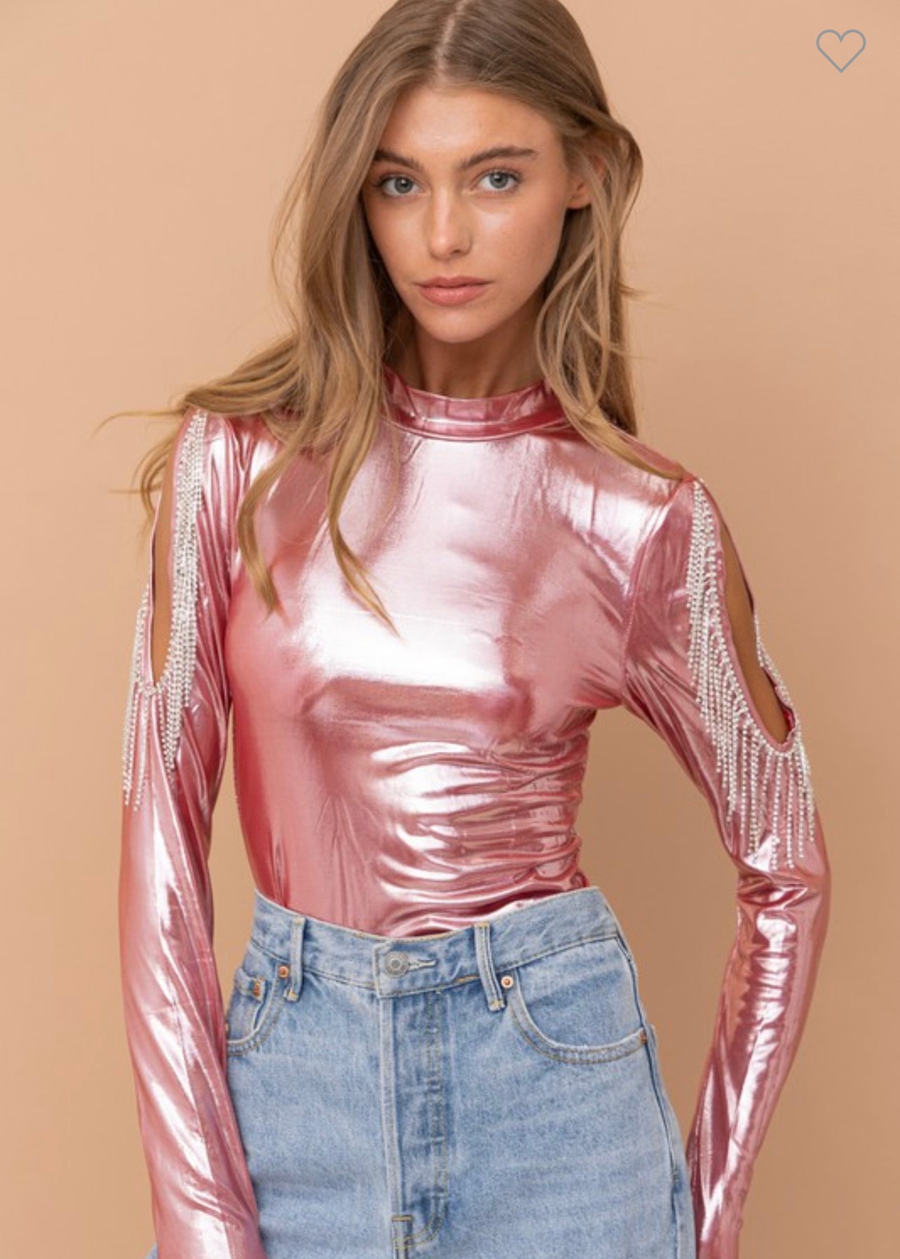 Stella - Metallic Pink Rhinestone Fringe Bodysuit