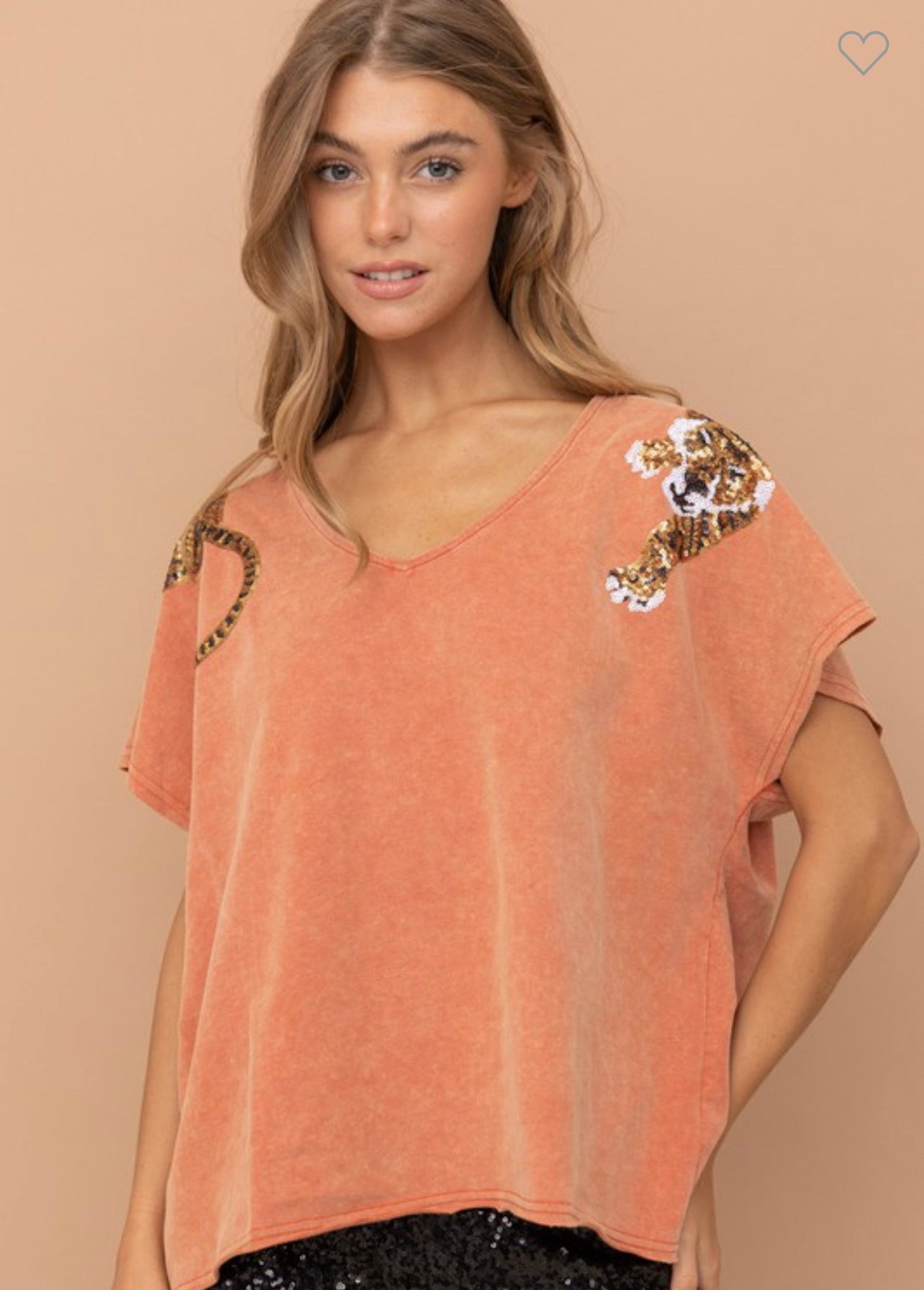 Catherine - Rust Tiger Sequin Patch Style Top